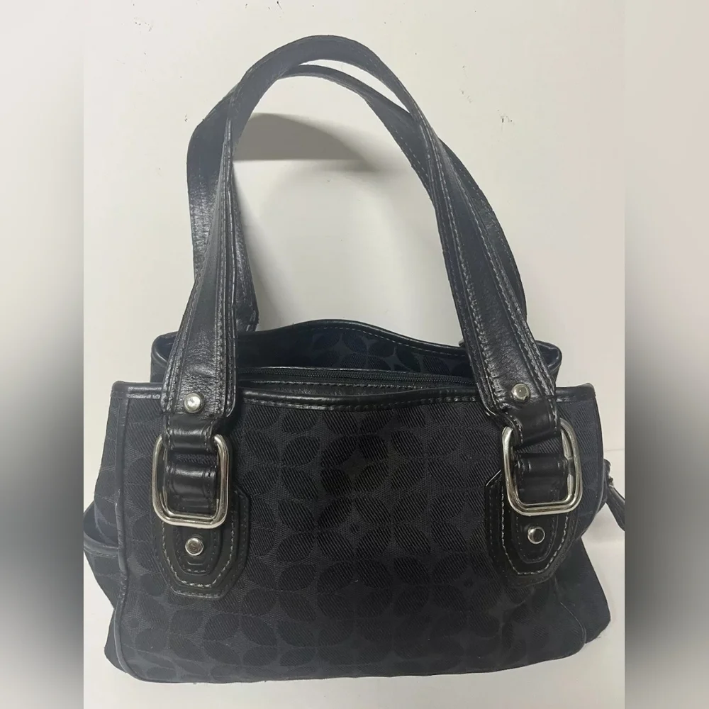 Vintage Fossil black Canvas & leather 2 strap shoulder bag purse w/ Key charm